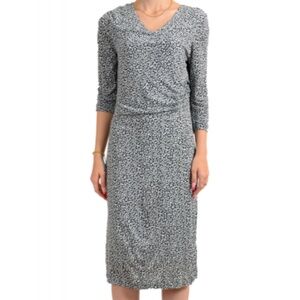 Hugo Boss Epona Black White Stretch 3/4 Sleeve Jersey Shift Midi Dress M